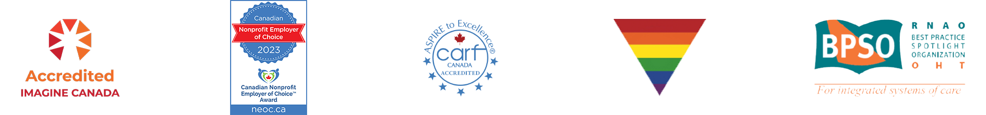 Imagine Canada, Nonprofit Employer of Choice (NEOC) Award, Commission on Accreditation of Rehabilitation Facilities (CARF), Best Practice Spotlight Organizations (BPSO) Logos